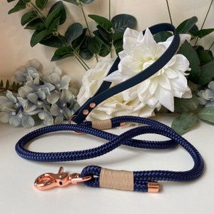 Navy Blue Paracord Dog Lead - Navy Blue Rope Lead - Custom Made Dog Lead - Rose Gold, Silver or Brass Hardware