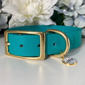 Ocean Blue - Waterproof Dog Collar 2.5cm Width - Rose Gold, Silver, Brass or Gunmetal Grey Hardware