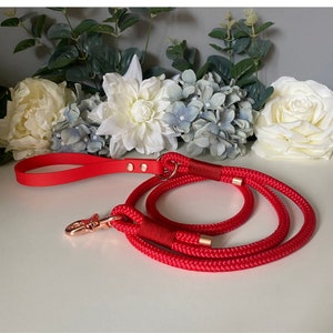 Red Paracord Dog Lead -Red Rope Lead- Custom Made Dog Lead - Dog Rope Lead - Rose Gold, Silver or Brass Hardware