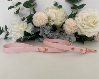 Pastel Pink Waterproof Dog Lead - Rose Gold, Brass, Silver or Stainless Steel Hardware