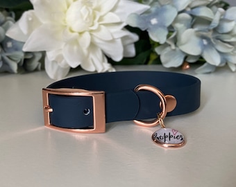 Collare per cani impermeabile blu navy - Hardware in oro rosa, argento, ottone o acciaio inossidabile