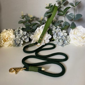 Forest Green Paracord Dog Lead - Green Rope Lead- Custom Made Dog Lead - Dog Rope Lead - Rose Gold, Silver or Brass Hardware