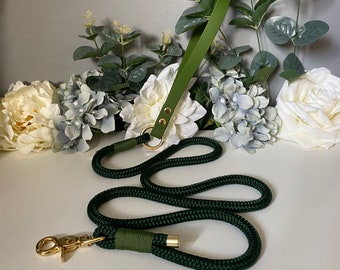 Forest Green Paracord Dog Lead - Green Rope Lead- Custom Made Dog Lead - Dog Rope Lead - Rose Gold, Silver or Brass Hardware
