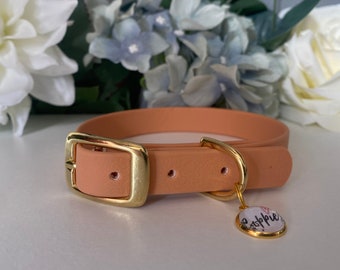 Peach Waterproof Dog Collar 1.6cm Width – Custom Hardware