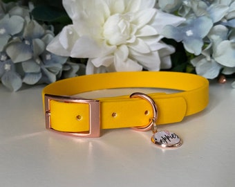 Collare per cani impermeabile giallo sole - Hardware in oro rosa, argento, ottone o acciaio inossidabile