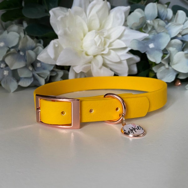 Sunshine Yellow Waterproof Dog Collar - Rose Gold, Silver, Brass or Stainless Steel Hardware