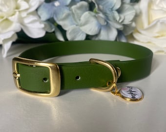 Olive Green Waterproof Dog Collar 1.6cm Width - Custom Hardware