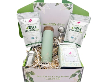 PCOS Herbal Tea Box Kit contains Fertility Organic Tea (2pack), Tea Infuser Bottle, Tin Can, Tea Strainer;