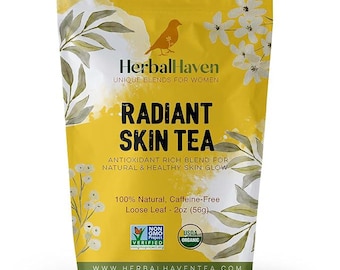 Té para piel radiante, té de hierbas de hojas sueltas, 56 ml, sin cafeína