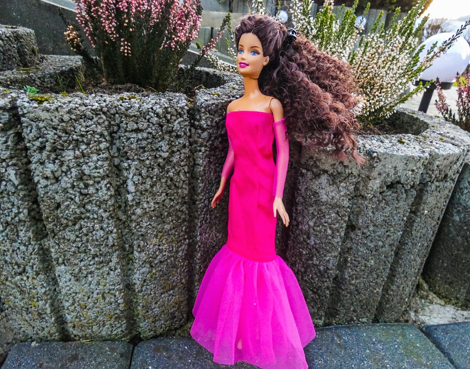 Pink mermaid dress with tulle sleeves for Barbie doll Barbie | Etsy