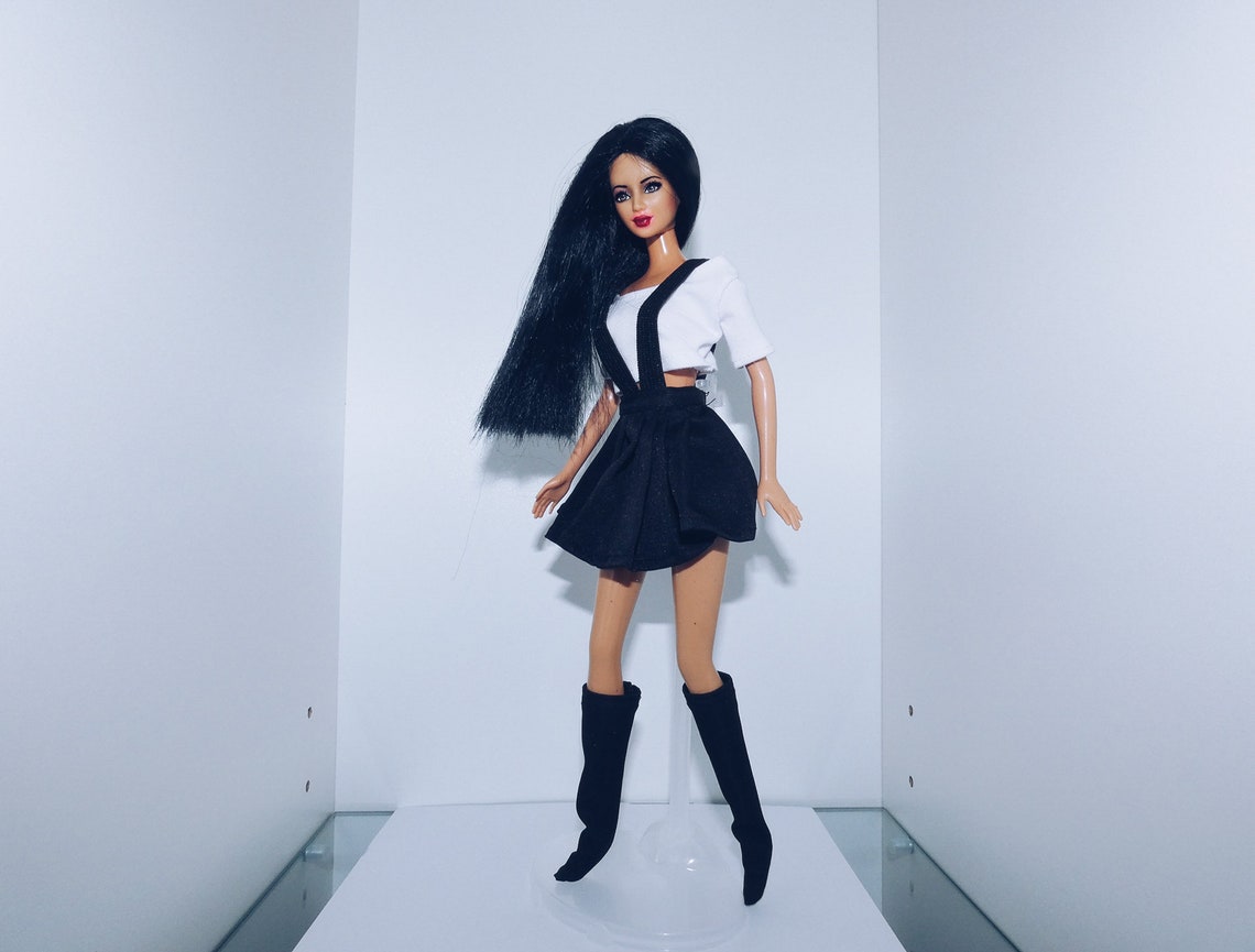 School uniform for barbie doll Skirt with suspenders white Etsy