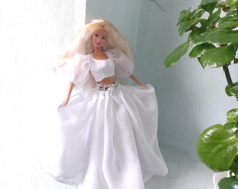 White dress for dolls about 12 inches, one sixth scale clothing