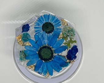 Floral cell phone grip -real pressed flowers- gold flakes-silver flakes - custom-unisex-phone holder-kindle holder - Magsafe