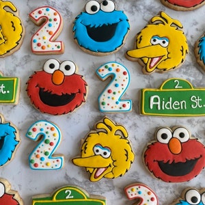 One dozen Sesame street cookies | Elmo cookie | Cookie Monster cookie | Big bird cookie | birthday favors | Sugar cookies