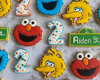 One dozen Sesame street cookies | Elmo cookie | Cookie Monster cookie | Big bird cookie | birthday favors | Sugar cookies