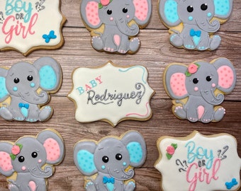 Elephant Gender Reveal Cookies | Boy or Girl | Baby shower cookies | baby elephant