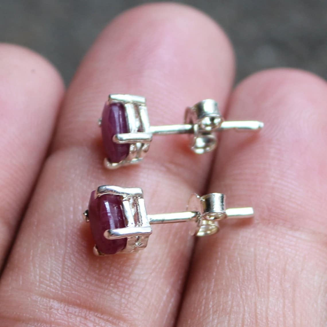 Natural Ruby Stud Earrings-Natural Ruby Stud-Beautiful Pink | Etsy