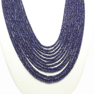 AAA+ Blue Sapphire Treated 3.0 - 3.8 MM Rondelle Beads Strand Fine Faceted Precious Sapphire 18&quot; long