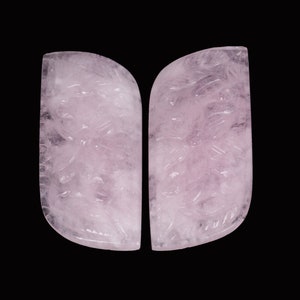 Geschnitztes rosa Morganit Edelstein Paar: Ausgefallene Form (11 x 45 MM)