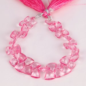 Pink Crystal Quartz Faceted Triengle Shape Briolette 8.0 - 10.0 MM |Crystal Quartz Pink Cotted 8&quot;Approx Long Strand