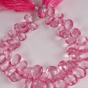 Pink Crystal Quartz Faceted Pear Shape Briolette 7x10-10x14MM |Crystal Quartz Pink Cotted 8&quot;Approx Long Strand