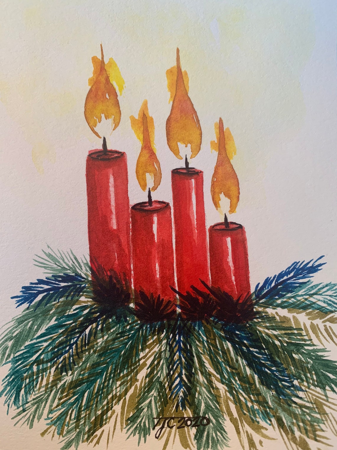 Christmas Candles Watercolor Etsy