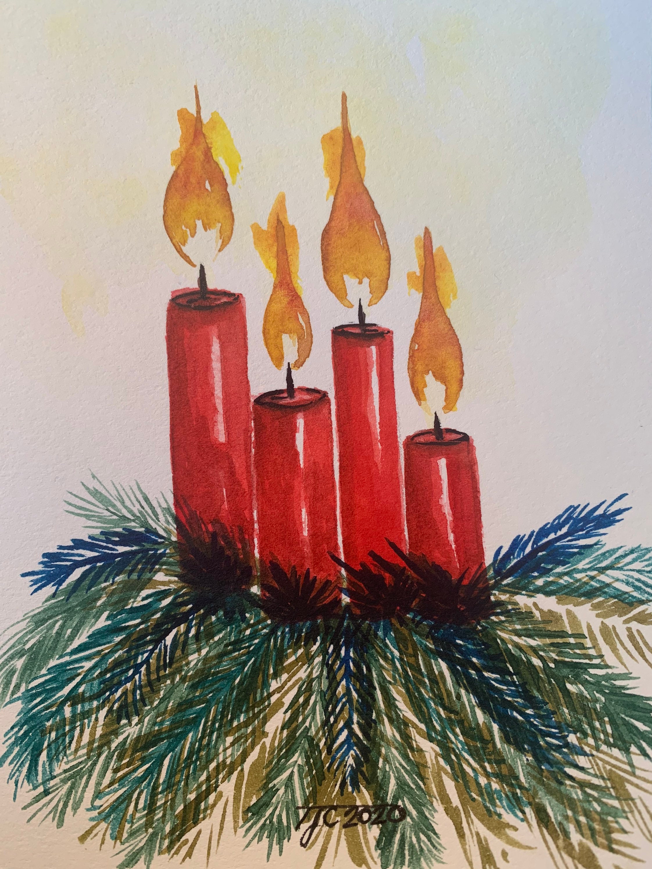 Christmas Candles Watercolor Etsy