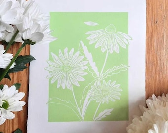 Daisy Lino print in green