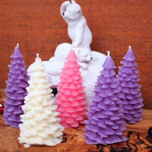 Christmas Tree Advent Candle Set of 5 or 4 Candles Natural Pure Lilac Beeswax Handmade Handpoured