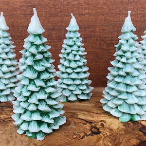 Snow Flaked Christmas Tree Candle or Set of 3 Natural Pure Beeswax Handmade Handpoured Fir-tree