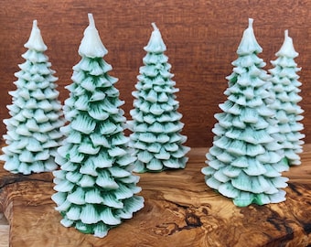 Snow Flaked Christmas Tree Candle or Set of 3 Natural Pure Beeswax Handmade Handpoured Fir-tree