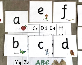 Lower Case Large A6 Alphabet Flash Cards Words and Pictures + ABC Letters Mat Learning
