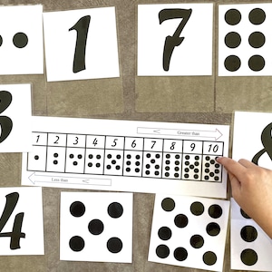 1 à 10 chiffres grandes cartes Flash A6 double face + plus grand/moins de tapis mathématiques EYFS apprentissage