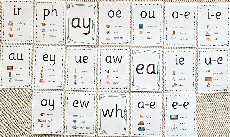 Double-sided | Phase 5 Phonics Flash Cards A6 + A4 Poster Set | EYFS ...