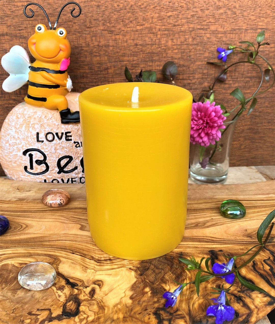 Large 100 Pure Beeswax Pillar Candle Hand Poured in UK Natural Pure Beeswax Handmade Unscented
