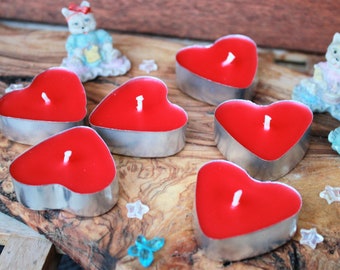 Heart Tealight Candles 100% Pure Beeswax Hand Poured in UK Handmade Unscented Red