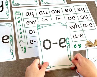 Double-Sided | Phase 5 Phonics Flash Cards A6 + A4 Poster Set | EYFS KS1 Homeschool Learning | Digraphs & Sounds