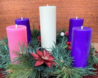 Christmas Advent Pillar Candle Set of 5 Candles Natural Pure Beeswax Handmade Handpoured