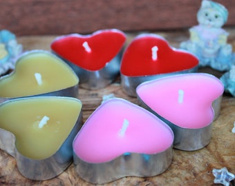 6x Heart Tealight Candles 100% Pure Beeswax Hand Poured in UK Handmade Unscented pack of 6