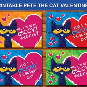 TÉLÉCHARGEMENT NUMÉRIQUE de mini cartes de Saint-Valentin imprimables Pete le chat