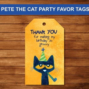 Pete the Cat Birthday Favor Tags PRINTABLE DIGITAL DOWNLOAD