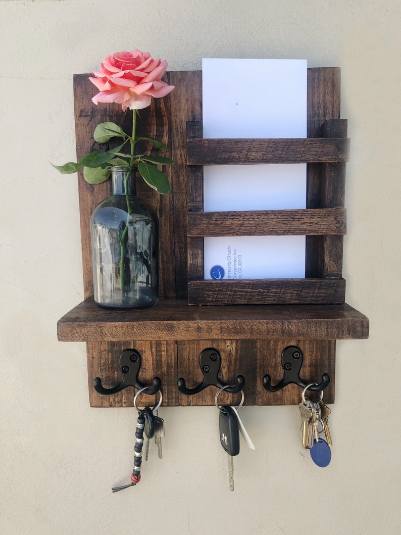 Letter and Key Holder Walnut Stain