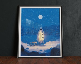 Spooksneeuwdag | Gezellig | Spookkunst | Kerstmis | Winterillustratie | Kerst kunstwerk