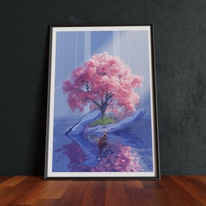 Cherry Blossom Surreal Vaporwave Art Print: Sci-Fi Fantasy Poster