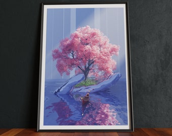 Cherry Blossom Surreal Vaporwave Art Print: Sci-Fi Fantasy Poster