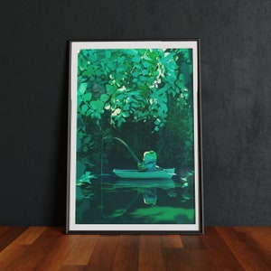 Fine Art Print  | Gone Fishin' | Cottagecore Artwork, Original Artwork | Cute Art | Forest Poster | Fairycore Print