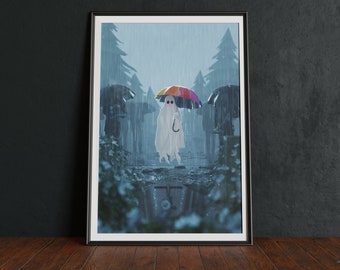Ghost Funeral Art Print: Gloomy Noir Gothic Decor