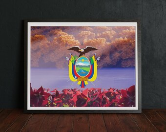 Ecuador Coat of Arms Art Print, Condor Illustration, Guayacan Tree Art
