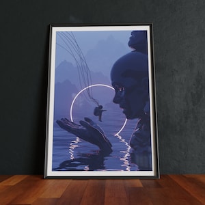 El Testigo / Impresión de póster surrealista de Vaporwave / Ciencia ficción, Obra de arte original / Póster de ciencia ficción
