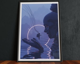 Surreal Sci-Fi Poster: Astronaut & Vaporwave Landscape Art Print